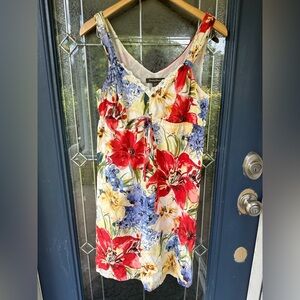 Tommy Bahama Cotton Silk Floral Drawstring Vneck Gathered Straps Small Dress